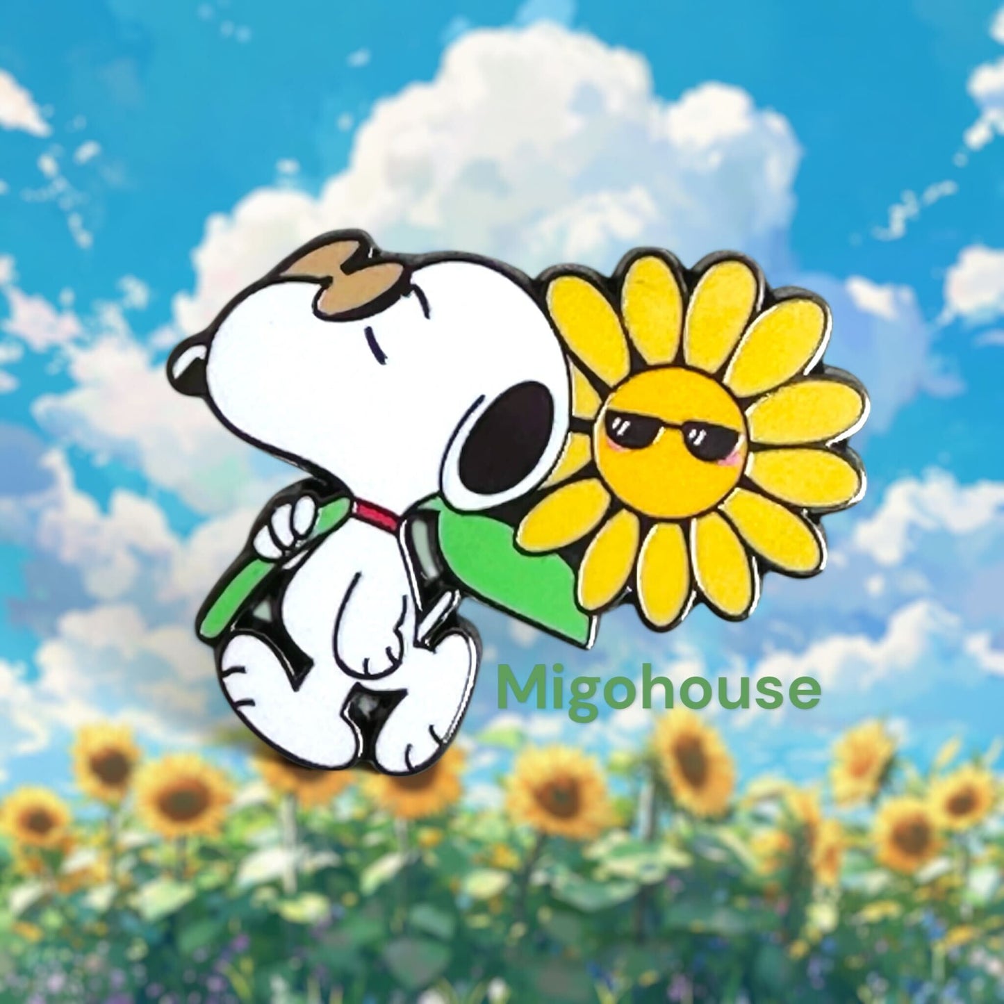 Snoopy With Sunflower Enamel Pin