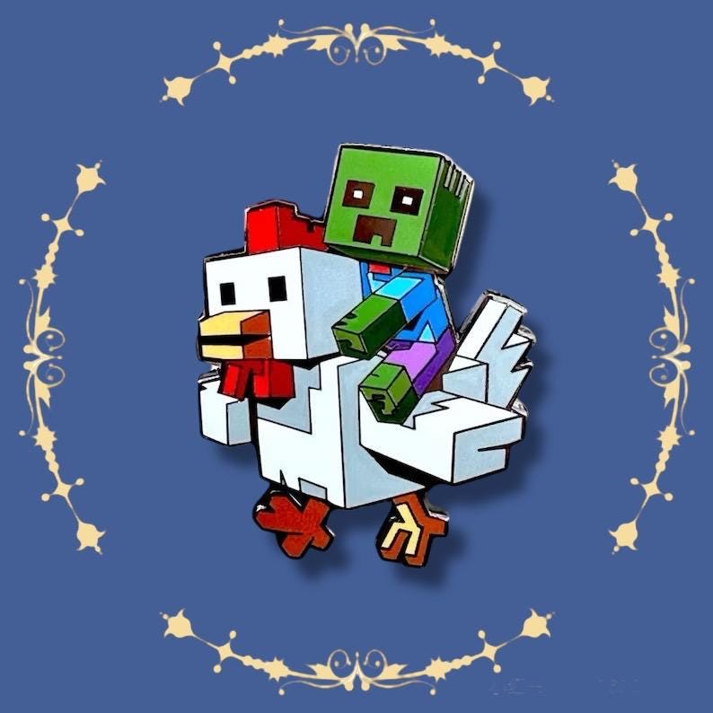 Minecraft Chicken Jockey Enamel Pin | Gamer Gift (50mm/2")