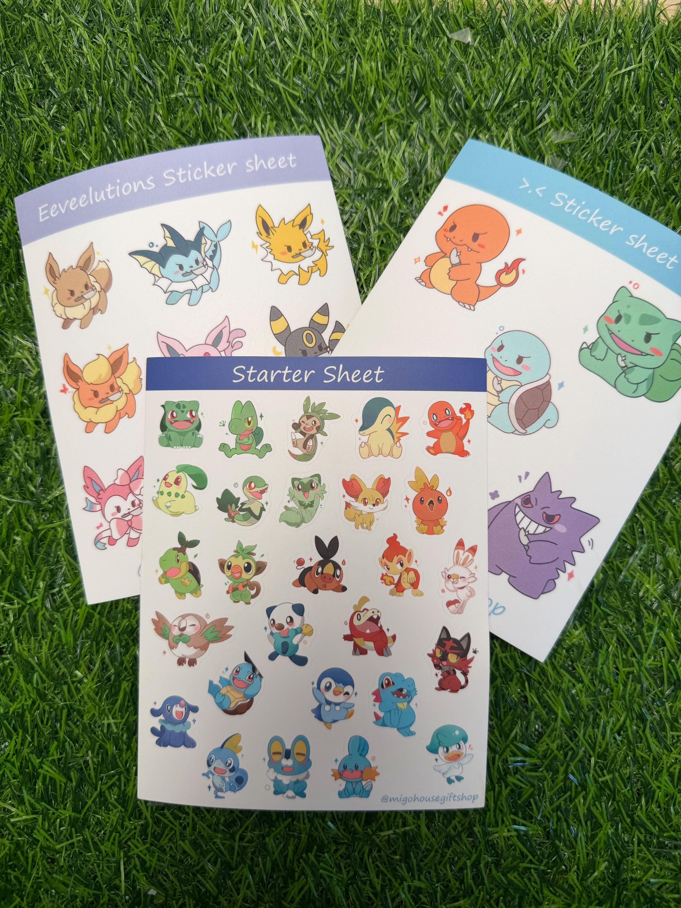 Pokemon sticker sheet, Vinyl Waterproof Stickers, starts pokemons