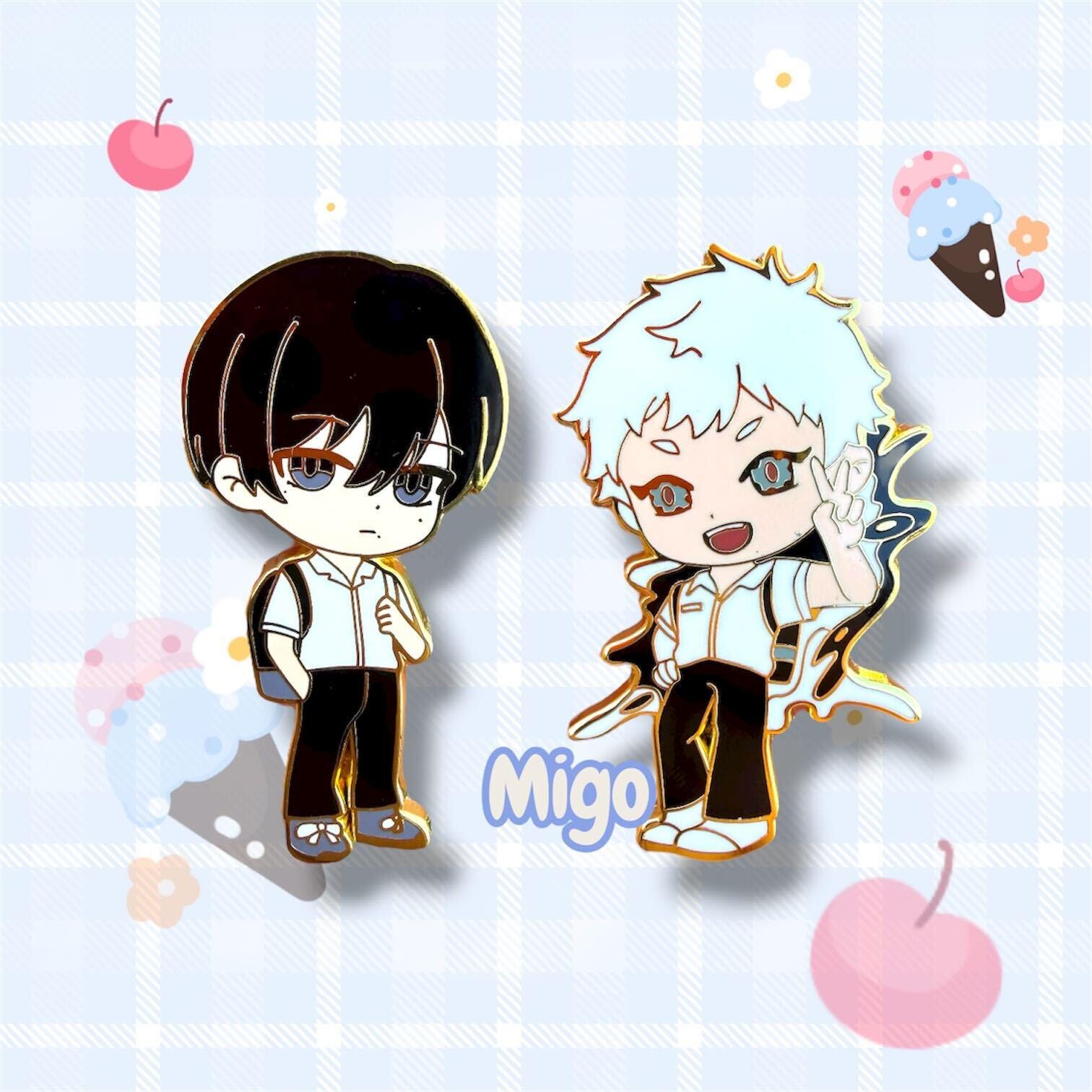 The Summer Hikaru Died Hard enamel pins, Hikaru and Yoshiki