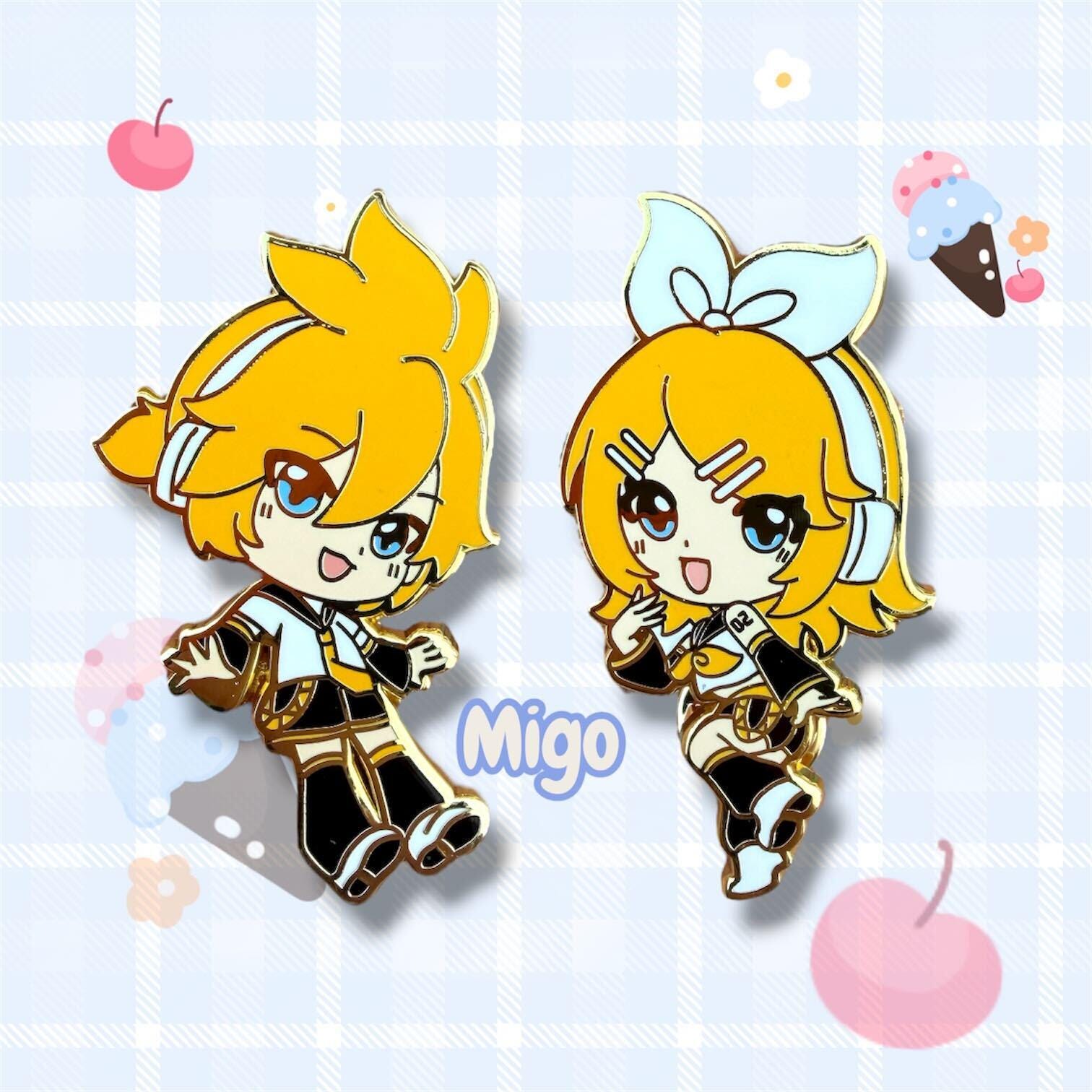 Virtual Vocalist enamel pins, Rin and Len