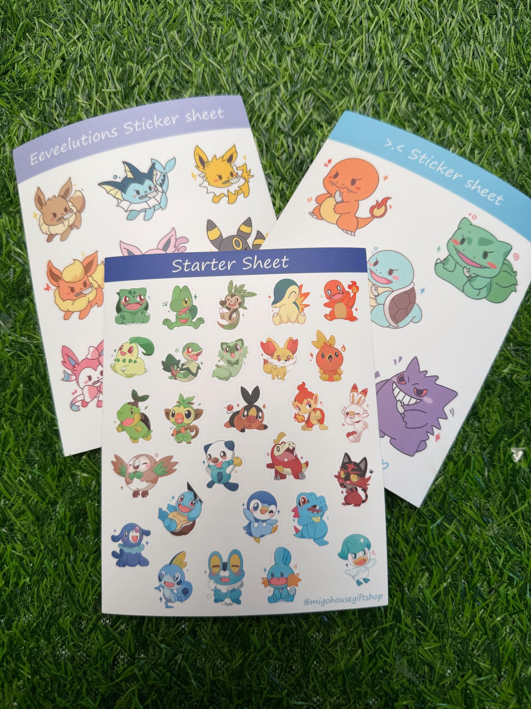 Pokemon sticker sheet, Vinyl Waterproof Stickers, starts pokemons